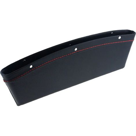 (Noir - Cuir pleine fleur) 1 pochette de rangement en cuir PU pour siège auto, compartiment pour téléphone, clés, lunettes, portefeuille, cartes et câbles. (1/5)