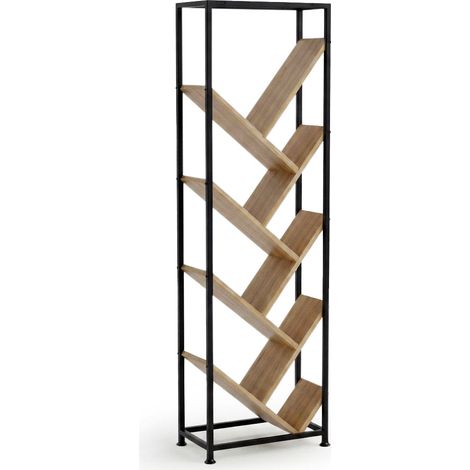 Estanteria Libreria Abierta Estilo Industrial Nancy, 125cm, Roble y Negro (1/3)