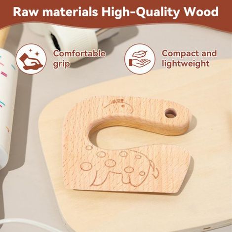 Couteau En Bois - Forme De Girafe Et De Grenouille - Pour Coupe De Fruits Et Legumes - 1 Unite (1/5)