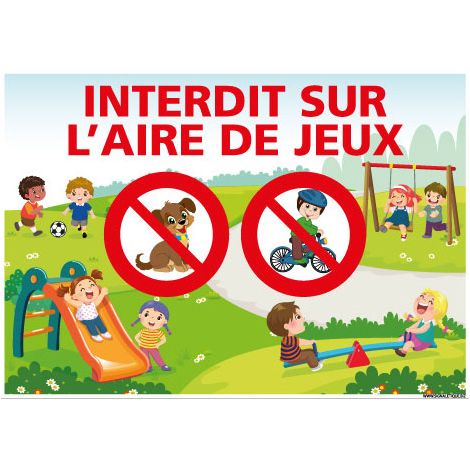 PANNEAU INTERDIT SUR L'AIRE DE JEUX (H0442) - Adhésif - 105 x 75 mm
