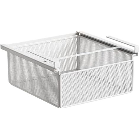 Panier de rangement coulissant à suspendre sous étagère, pour la maison, placard, tiroir, étagère, plateau pour table ou chambre d'étudiant, Blanc (1/5)