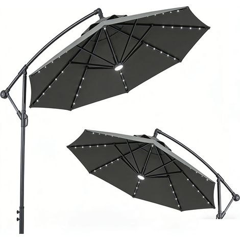 2er-Set  doppelsonnenschirm, 295 x 219cm, Sonnenschirmmit LED, oval, Gartenschirm windfest, stabil, Marktschirm mit verstellbarem Neigungswinkel für Terrasse, Pool, Polyester, Stahl, Dunkelgrau
