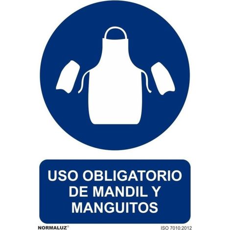 Señal Uso Obligatorio de Mandil Y Manguitos Con Tintas UV | ADHESIVOS DE VINILO - 150 x 200 mm (1/2)
