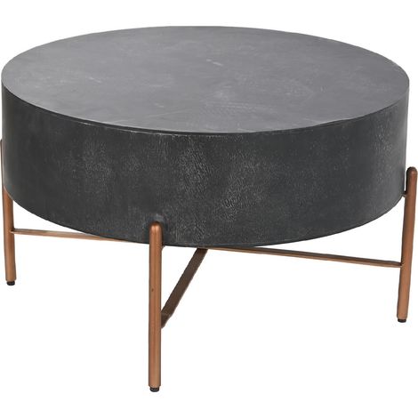 Table basse ronde en bois de manguier / métal coloris noir - Diamètre 90 x Hauteur 45 cm -PEGANE- (1/4)