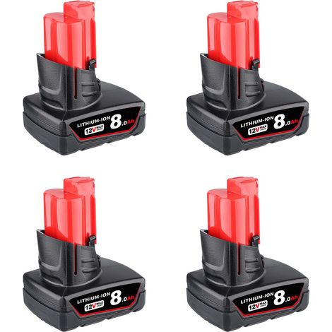 Pdstation – Lot de 4 batteries 12V 7000mAh Li-Ion pour outils Milwaukee M12 – Protection contre surcharges – Compatible avec modèles 48-11-2401/2420/2411