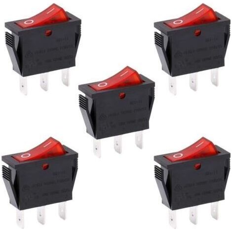 SPST-Ein/Aus-Wippschalter, 3 Anschlüsse, rote Kontrollleuchte, 16 A, 250 V AC, 5 Stück (1/4)
