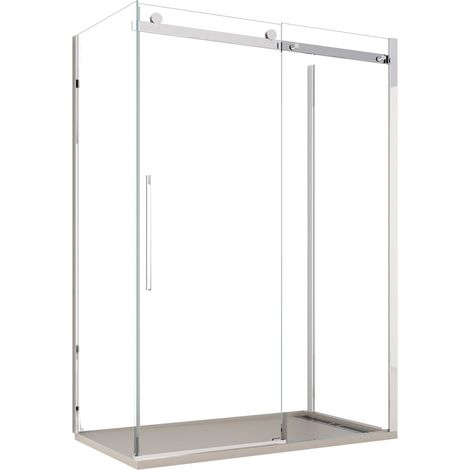 Box doccia tre lati porta scorrevole trasparente h195cm 8mm anticalcare euclide, misura 90x110x90 (1/5)
