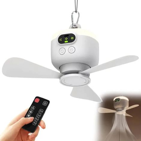 Ventilateur plafond - 8000 mAh à piles, intelligent, avec lumière, rechargeable par USB, avec télécommande, 3 vitesses - USB (1/5)