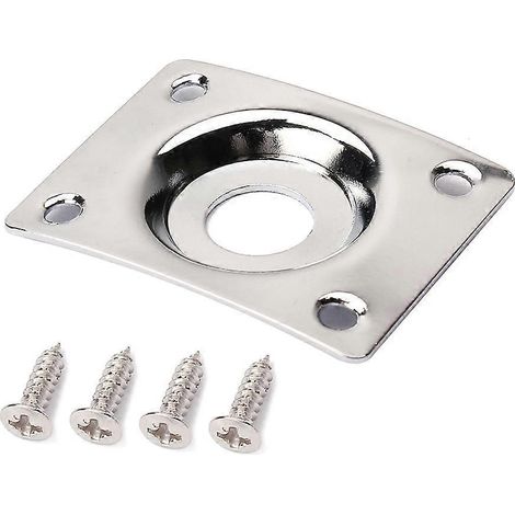 Plaque jack carrée incurvée pour guitare, prise jack d'entrée/sortie de micro de guitare en retrait de 1/4 pouce, plaque jack métallique avec vis pour guitare électrique et basse (-Silver (1/2)