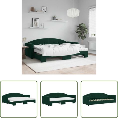vidaXL Doppelbett - Tagesbett Ausziehbar mit Matratzen Dunkelgrün 80x200 cm Samt (1/5)