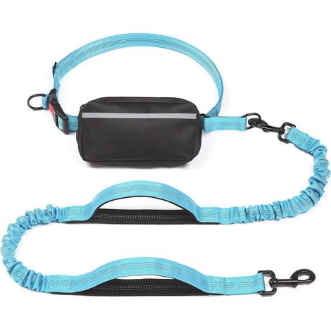 Laisse mains libres pour chien avec pochette zippée, deux poignées rembourrées et élastique résistant pour promener, faire du jogging et courir votre chien. (1/5)