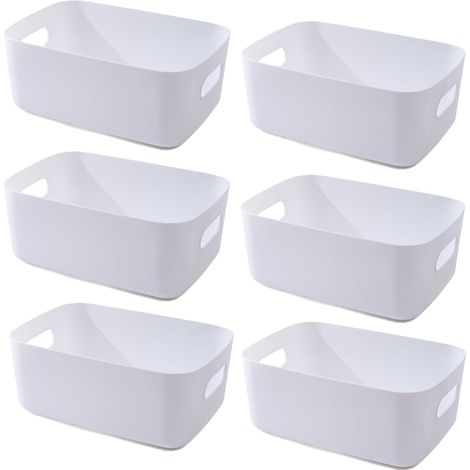 6 Blanc Boite Rangement Plastique,20x14x7cm Boite de Rangement Panier Plastique Rangement Salle de Bain,Bac de Rangement,Rangement et Organisation de Cuisine,Rangement Bureau (1/5)
