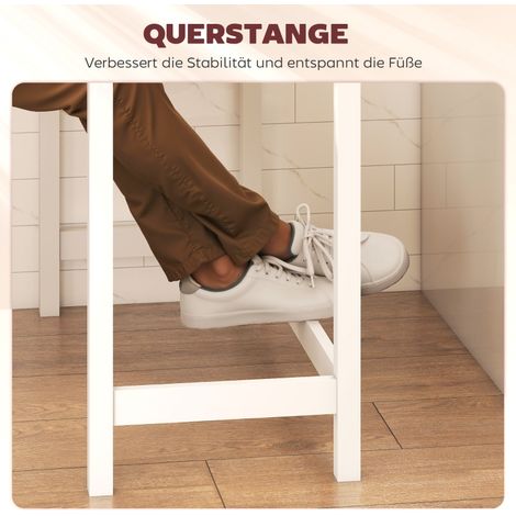 Table bar en bois massif aspect chêne, compact, 2 places, blanc et bois naturel, meuble bistro (1/5)