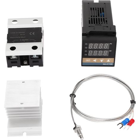 Kit de controlador PID con termopar K M6 de 1 m, relé de estado sólido, disipador de calor de aluminio y termostato de 40 A y 100-240 V.