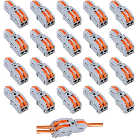 Pack of 20 Quick Electrical Connectors with Lever, Compact Wire Connector 1 in 2 Out, Plug-In Terminals for Wires 0.2-4 mm² Connector for DIY Projects, Home and DIY Electronics (1/5)