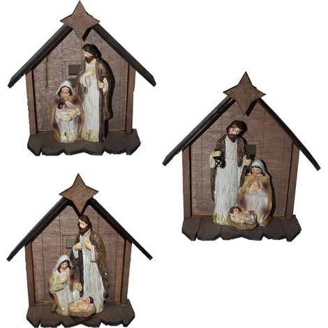 Capanna con natività in legno sacra famiglia per presepe addobbi decorazioni natalizie idea regalo natale (1/5)