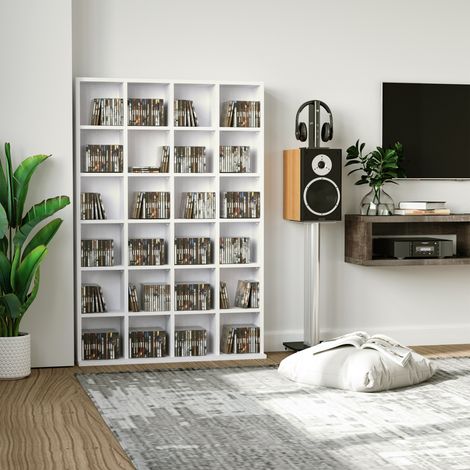 Mobile portaoggetti multimediale per 456 CD/336 DVD - libreria in legno con ripiani regolabili, 89 x 130,5 cm, bianco