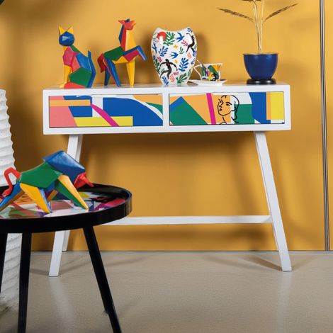 Console 2 tiroirs 100x30x80 cm blanche et multicolore - LOOP