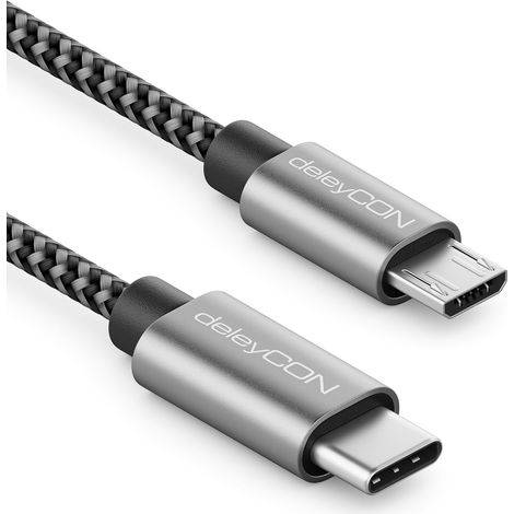 1m Câble Adaptateur USB-C vers Micro USB - Câble de Charge et Données - pour Smartphone, Tablette, Appareil Photo, Chargeur, Notebook, etc. - Noir (1/5)