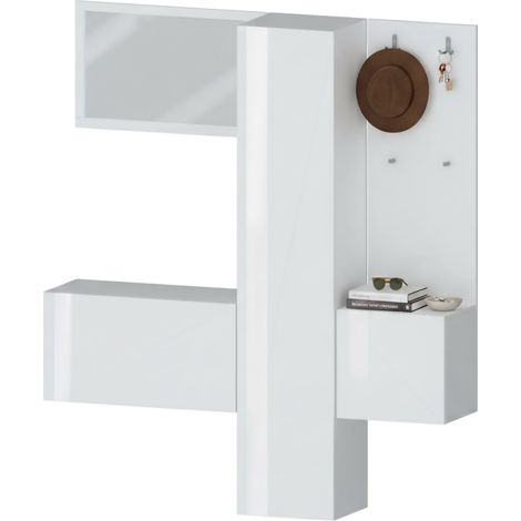 Dmora - Eingangsmöbel Vernante, Multifunktionsschrank mit 3 Türen, Wandgarderobe mit Spiegel, 170x35h190 cm, Weiß
