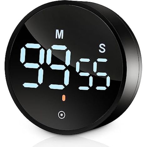 Minuteur numérique aimanté avec écran LED, compte à rebours pour cuisine, fitness, pâtisserie, étude, facile pour enfants et seniors, noir (1/4)