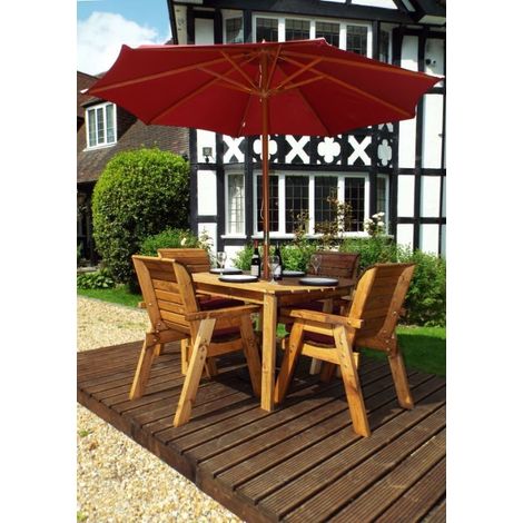 Charles Taylor 4 Seater Wooden Rectangular Dining Table & Chairs Set Red Cushion (1/4)