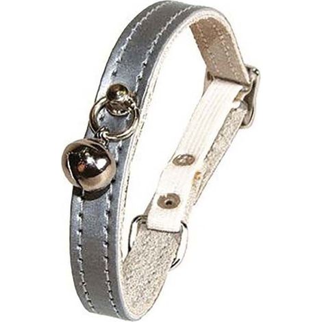 Collare in pelle grigio cangiante con campanellino modello Irise per gatti