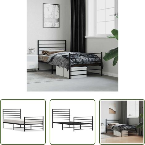 vidaXL Lit avec tête et pied - Cadre de lit métal sans matelas avec pied de lit noir 80x200 cm (1/5)