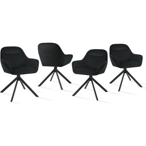 Goeurvant 360° Drehstühle mit weichem Sitz, eleganter, geschwungener Rückenlehne und ergonomischen Armlehnen, stilvoller Komfort für jedes Zimmer - 4er Set - Schwarz
