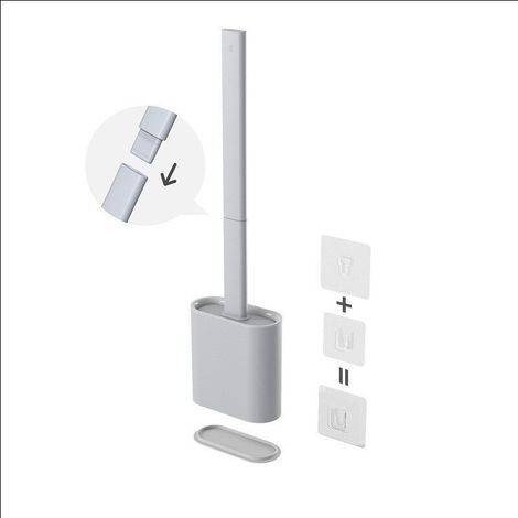 Removable Silicone Toilet Brush, Wall Mounted, Black, Drip-Free, Antibacterial, Ventilated, Quick Drying & Odorless, Wall/Floor Mounted, Gray (1/5)
