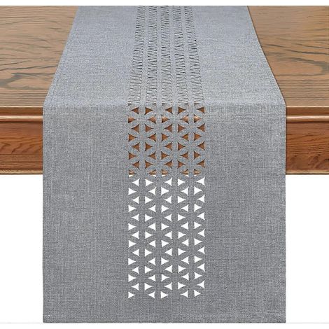 Chemin de table en tissu gris - 183 cm de long, style rustique et bohème, idéal pour la maison, les pique-niques, les mariages et les fêtes. Décoration ajourée pour la maison, les pique-niques, les ré (1/5)
