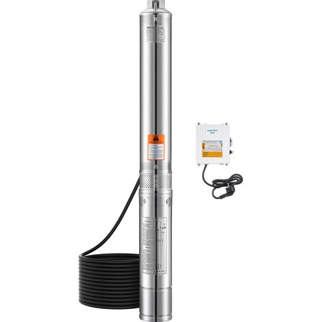 Pompe submersible à profondeur, 1100W, 230V, débit 65 L/min, hauteur 85 m, avec câble de 20 m, en inox, IP68, pour irrigation (1/5)