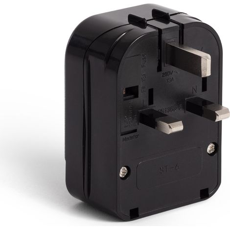 Adapterstecker Typ F (EU) Breiter Kopf mit Kabelausgang unten auf Stecker Typ G (UK) Schwarz