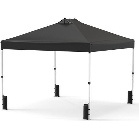 Tente barnum pliante noire 3 x 3 m en acier avec hauteur réglable et sac à roulettes pour jardin, terrasse et camping
