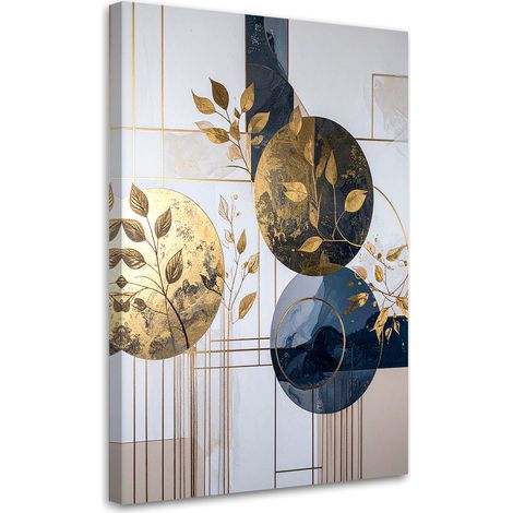 Tableau Moderne, Cercles et feuilles abstraits marron-beige,20x30 (1/4)