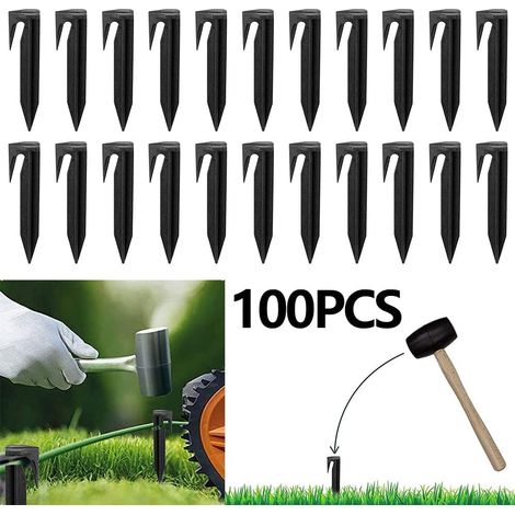 Lot de 100 piquets en plastique 8.5 cm, kit de piquets de fixation de pelouse, solide et durable, facile à insérer, pour bâches et tentes, installation de câble de délimitation (1/5)