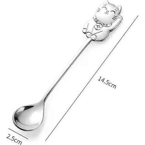 Cuillère à café en acier inoxydable en forme de chat porte-bonheur, cuillère à dessert, mini-cuillère à glace (1/5)