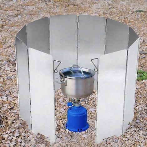 Réchaud à gaz 9 plaques avec pare-vent, idéal pour les pique-niques en extérieur, le camping et les grillades. En alliage d'aluminium et verre. (1/5)