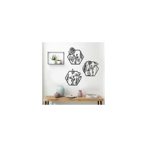 Deco Murale Metal,Fleurs Decoration Murale Metal,3 Pièces Décoration Murale en Métal Noir,Minimalisme Art Ligne Fleur Murale Decorative pour Chambre,Salon,Bureau,Deco Mural,Decoration Mural