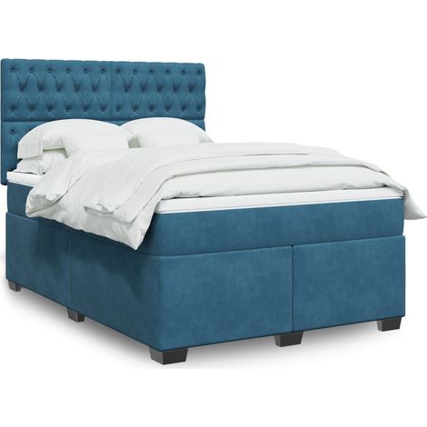 Cama box spring con colchón terciopelo azul 160x200 cm vidaXL (1/5)