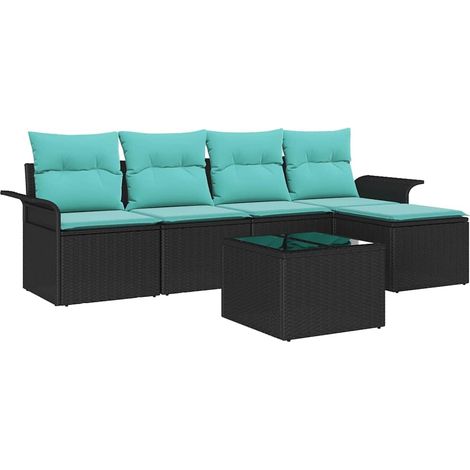 Garden Sofa Set with Storage 6 pcs Black Poly Rattan vidaXL