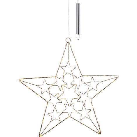 LED Metall Stern silber - 50 cm - Fenster Deko Stern - Weihnachten Advent 30 LED warm weiß Batterie betrieben