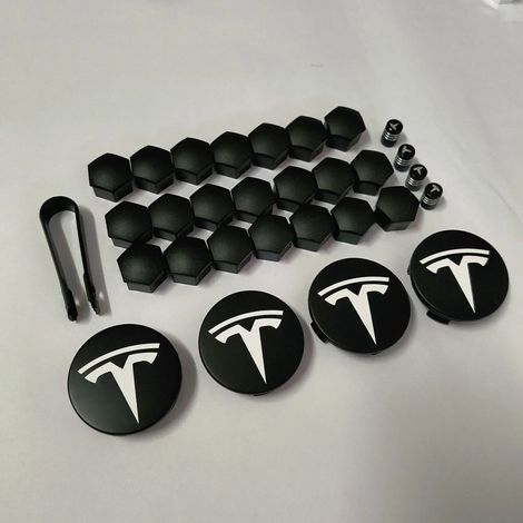 (29 Noir mat/Blanc, Chine continentale) - 4 pièces, 25 pièces, 29 pièces, 56 mm, 57 mm. Convient pour Tesla Model 3 et Model Y. Emblème Juniper Sport noir mat. Cache-moyeu de roue. Enjoliveurs de jant (1/5)
