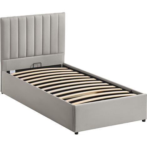 Vellaro Single Ottoman Storage Upholstered 100 cm Linen Bed Frame with Headboard, Beige (1/5)