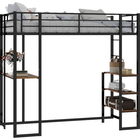 Letto a soppalco in ferro nero 90 x 190 cm con scrivania e scala (1/5)