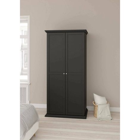 Dmora - Armario 2 puertas Daphne, Muebles de dormitorio, Vestidor, Armario de ropa, 96x63 h200 cm, Negro (1/5)