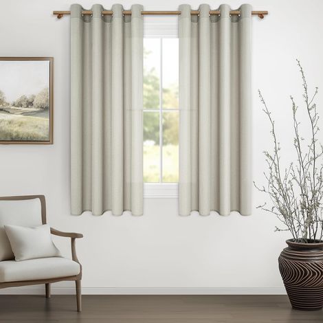 Rideau Voilage Lin Naturel 140x145cm Semi-Transparent à Oeillets, Rideau Petite Fenetre pour Salon et Chambre Adulte, Voilages Lin Légers Décoratifs Intérieurs Modernes, Lot de 2 (1/5)
