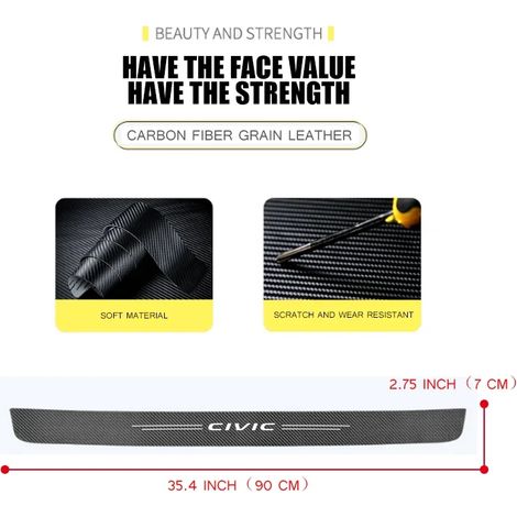(1 pièce) Protection de seuil de porte de voiture,autocollant anti-rayures pour pare-chocs de coffre Honda Civic Logo 2023,bandes de seuil de pédale de porte en fibre de carbone (1/3)
