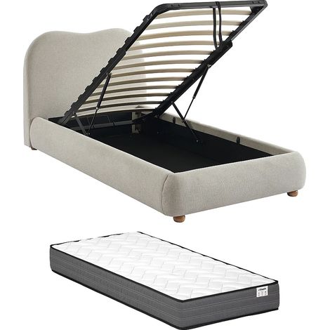 Letto con contenitore 90 x 200 cm Tessuto Beige + Materasso - VANARI (1/5)