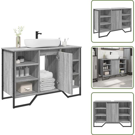 The Living Store Armario lavabo baño madera ingeniería gris Sonoma 91x35x60 cm - Armario de lavabo